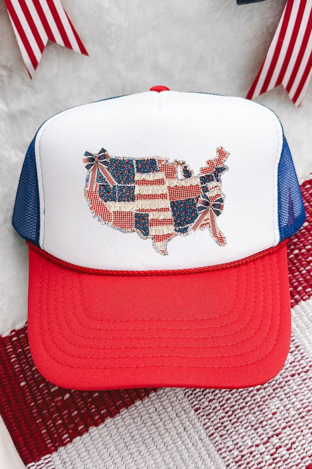 Faux Patchwork USA Map Otto Youth Red, White, and Blue Foam Front Trucker Hat - Wholesale Accessory Market