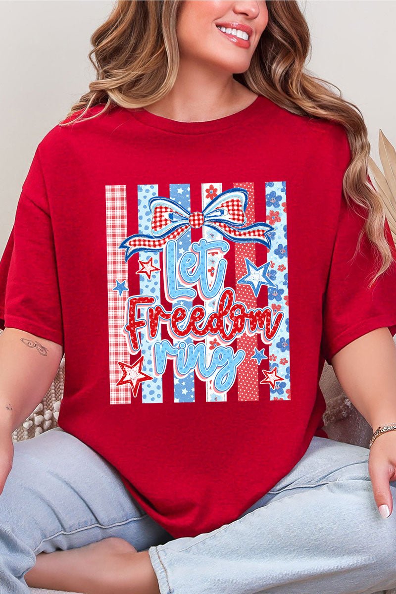 Striped Coquette Let Freedom Ring Short Sleeve Relaxed Fit T-Shirt - Wholesale Accessory Market