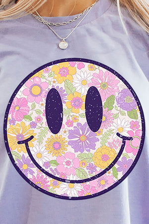 Distressed Floral Smiles Short Sleeve Relaxed Fit T-Shirt - Wholesale Accessory Market