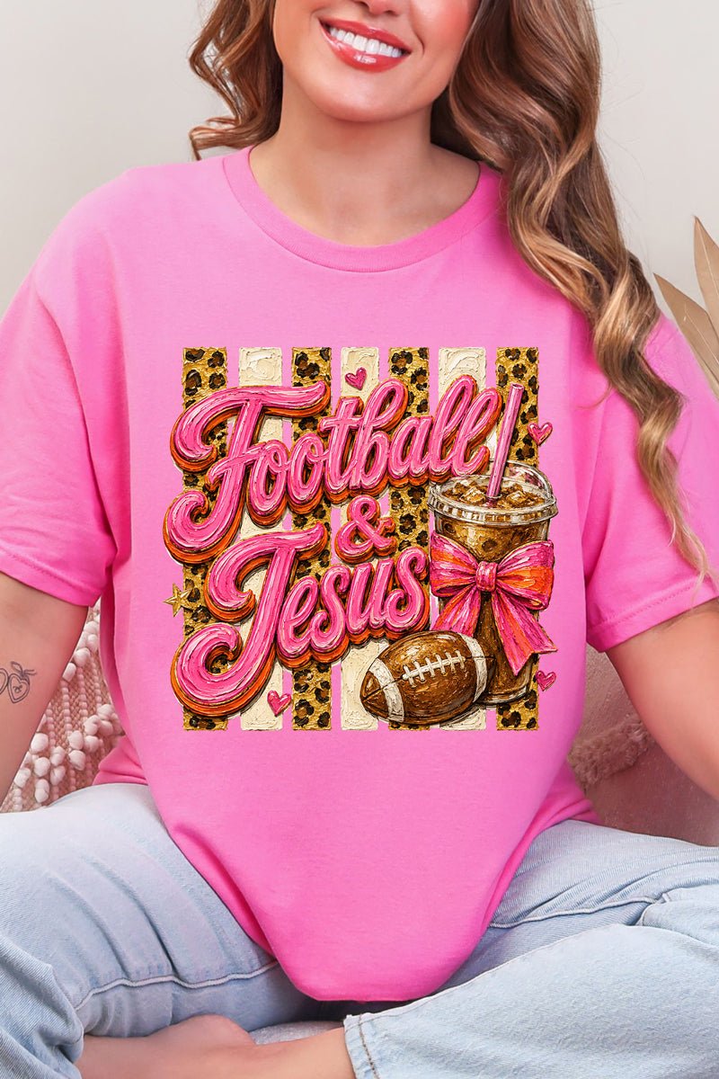 Pink Painted Football & Jesus Short Sleeve Relaxed Fit T-Shirt - Wholesale Accessory Market