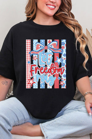 Striped Coquette Let Freedom Ring Short Sleeve Relaxed Fit T-Shirt - Wholesale Accessory Market