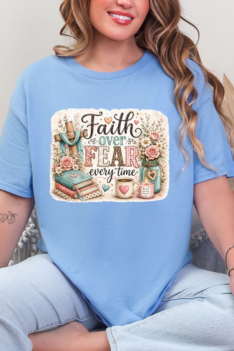 Faith Over Fear Floral Devotion Short Sleeve Relaxed Fit T-Shirt - Wholesale Accessory Market