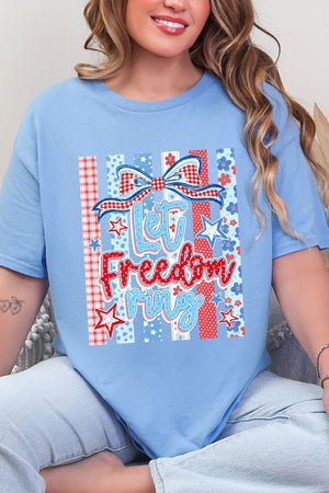 Striped Coquette Let Freedom Ring Short Sleeve Relaxed Fit T-Shirt - Wholesale Accessory Market