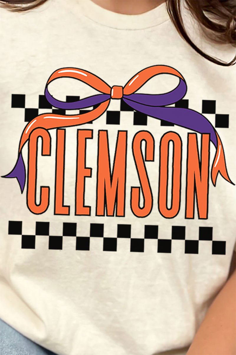 Bow Clemson Check Short Sleeve Relaxed Fit T-Shirt - Wholesale Accessory Market