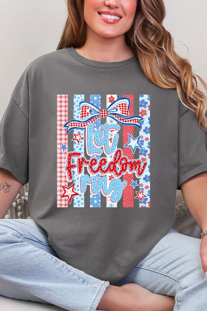 Striped Coquette Let Freedom Ring Short Sleeve Relaxed Fit T-Shirt - Wholesale Accessory Market