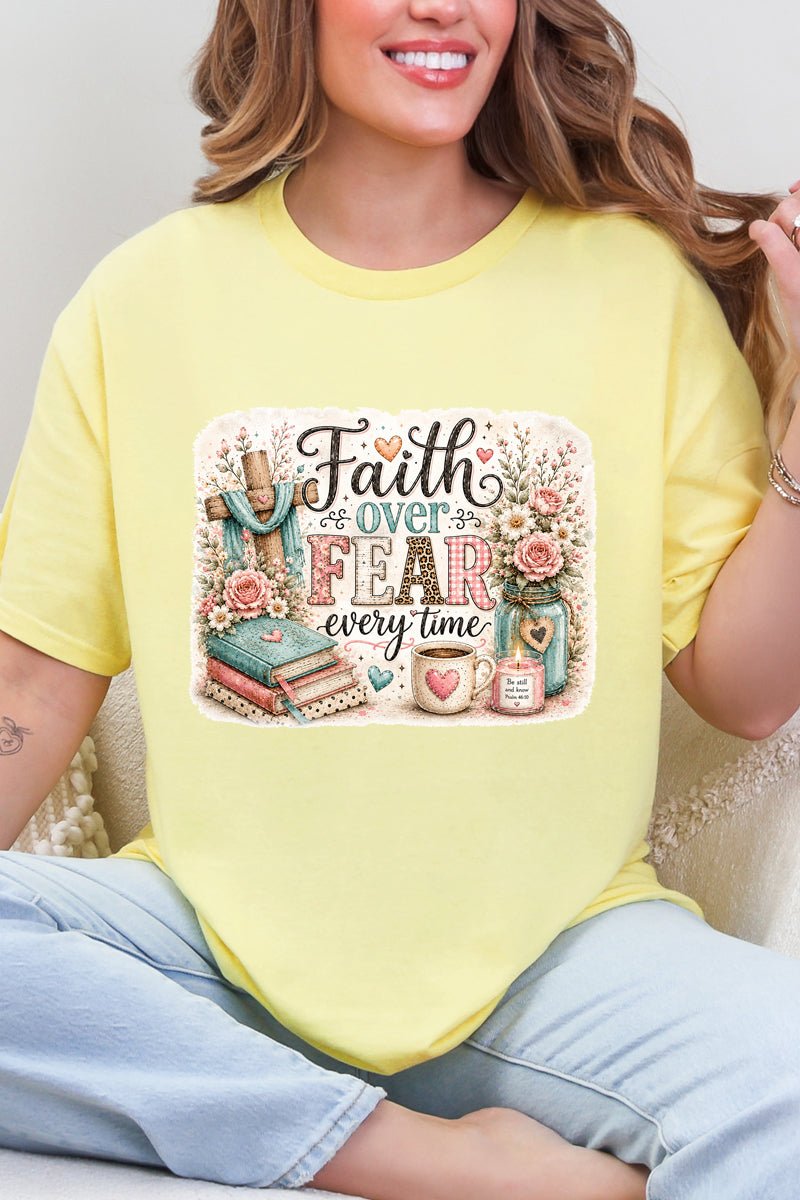 Faith Over Fear Floral Devotion Short Sleeve Relaxed Fit T-Shirt - Wholesale Accessory Market