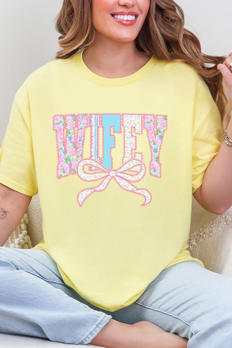 Ribboned Roses Wifey Short Sleeve Relaxed Fit T-Shirt - Wholesale Accessory Market