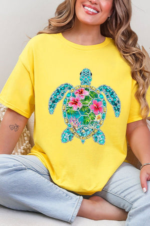 Seaside Sparkle Turtle Short Sleeve Relaxed Fit T-Shirt - Wholesale Accessory Market