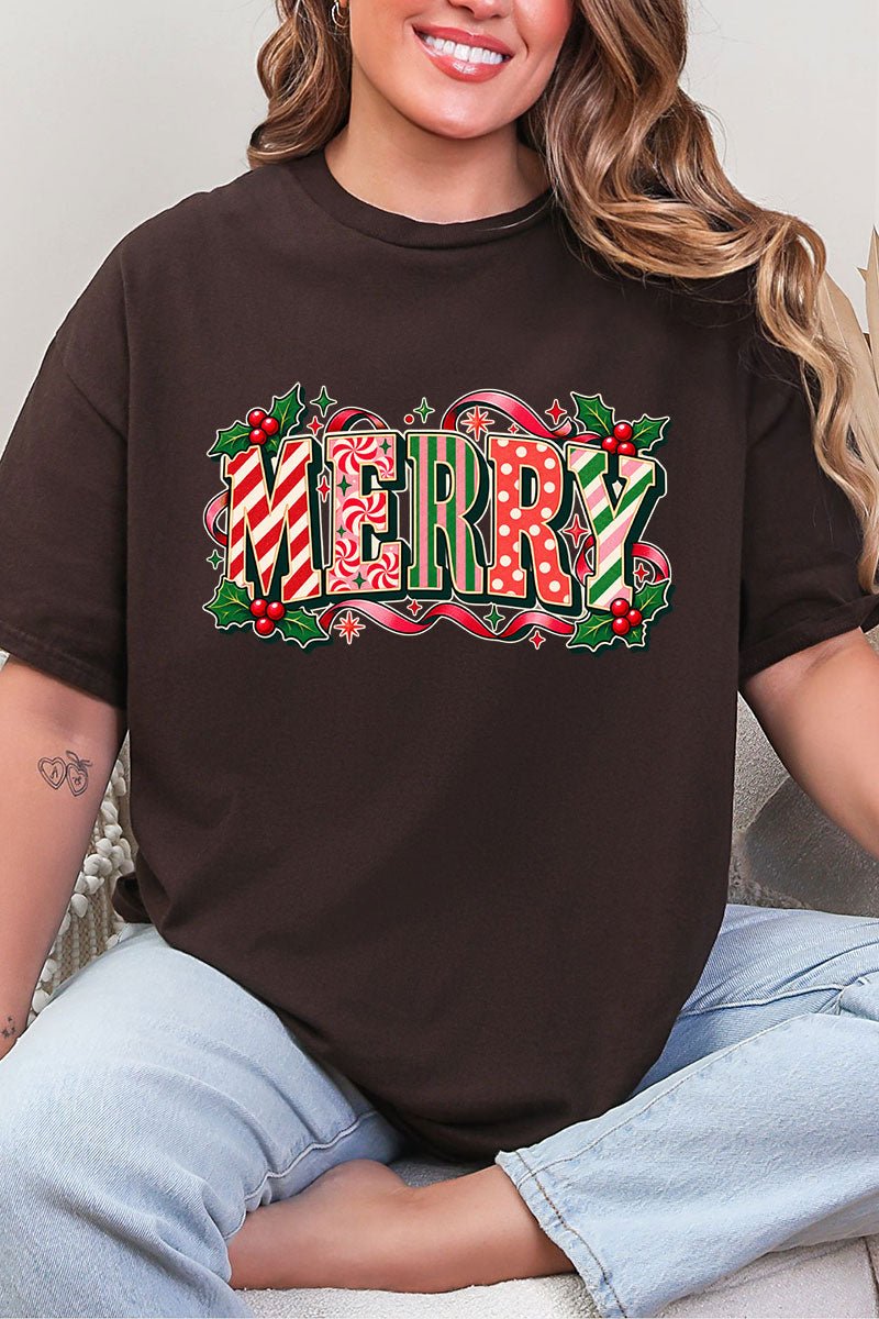 Peppermint Merry Short Sleeve Relaxed Fit T-Shirt - Wholesale Accessory Market