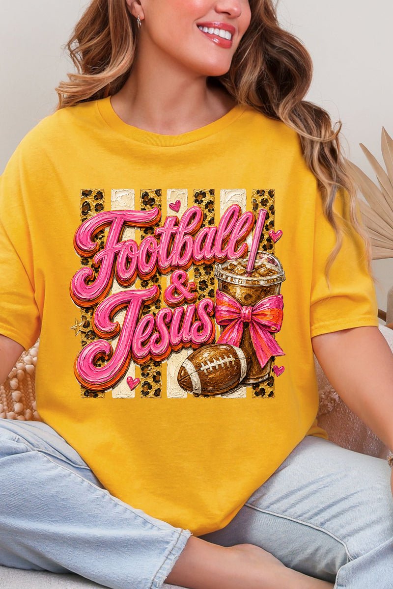 Pink Painted Football & Jesus Short Sleeve Relaxed Fit T-Shirt - Wholesale Accessory Market
