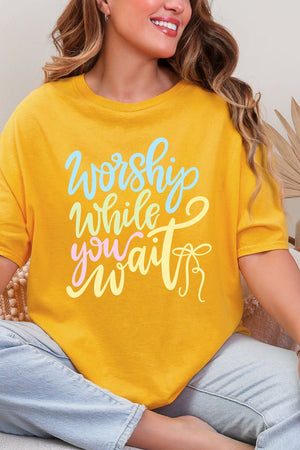Worship While You Wait Short Sleeve Relaxed Fit T-Shirt - Wholesale Accessory Market