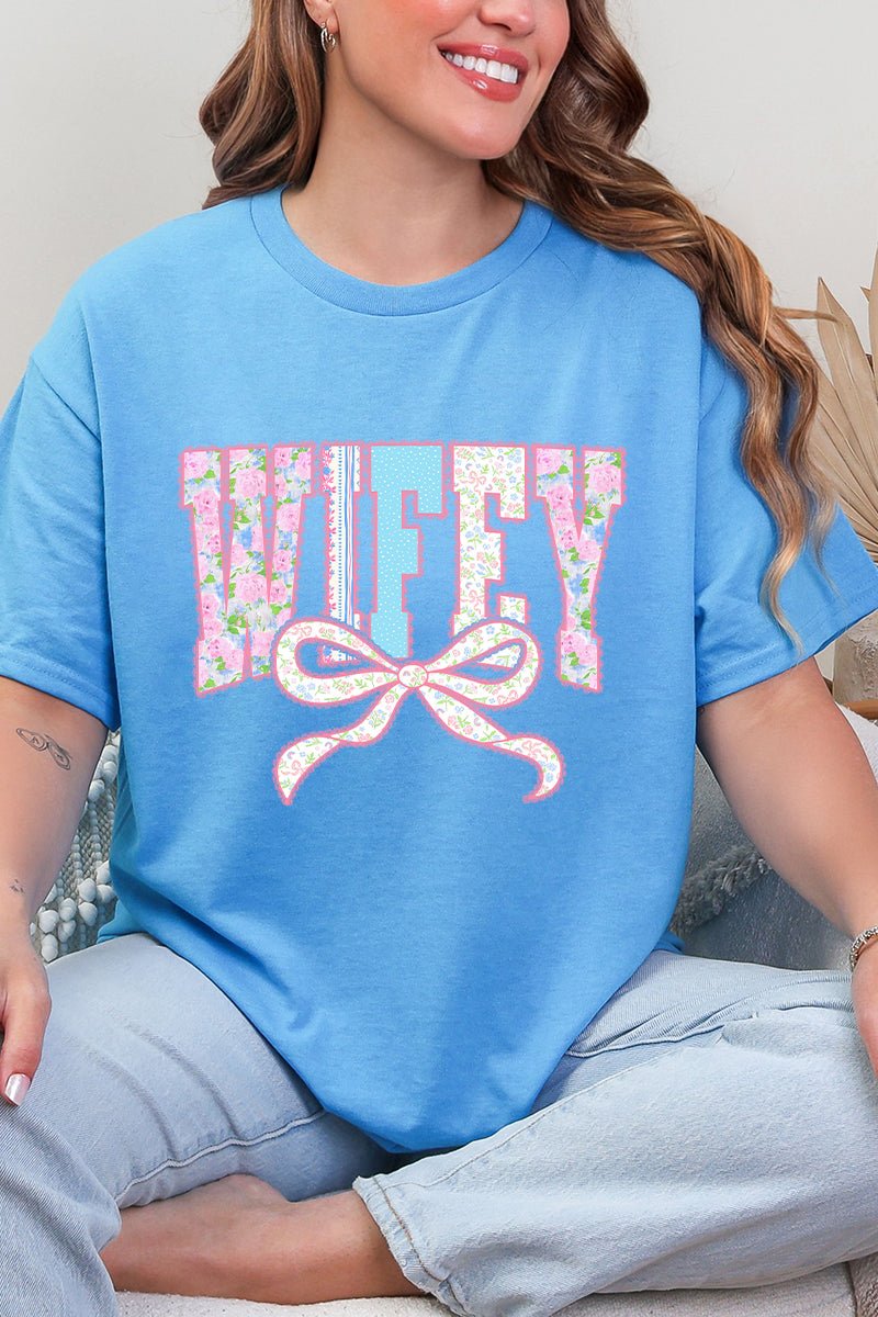 Ribboned Roses Wifey Short Sleeve Relaxed Fit T-Shirt - Wholesale Accessory Market