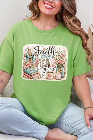 Faith Over Fear Floral Devotion Short Sleeve Relaxed Fit T-Shirt - Wholesale Accessory Market