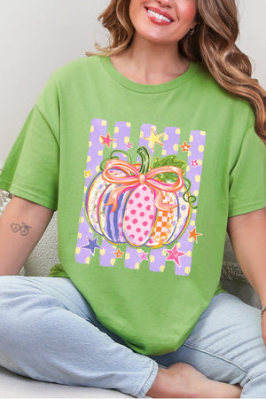 Pretty Patchwork Pumpkin Short Sleeve Relaxed Fit T-Shirt - Wholesale Accessory Market