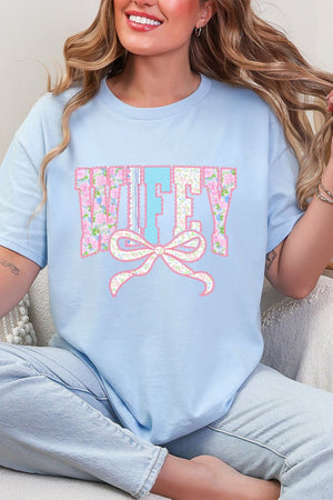 Ribboned Roses Wifey Short Sleeve Relaxed Fit T-Shirt - Wholesale Accessory Market