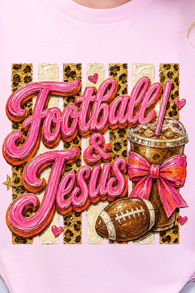 Pink Painted Football & Jesus Short Sleeve Relaxed Fit T-Shirt - Wholesale Accessory Market