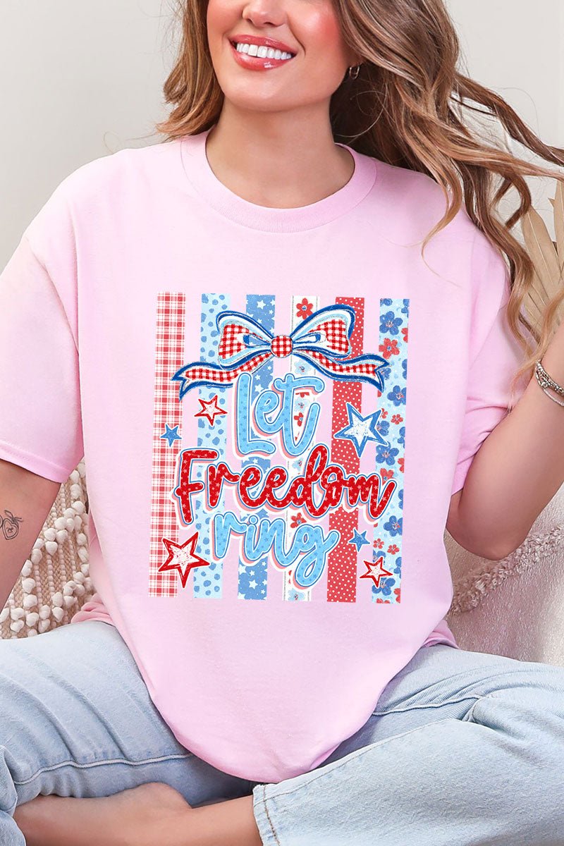 Striped Coquette Let Freedom Ring Short Sleeve Relaxed Fit T-Shirt - Wholesale Accessory Market