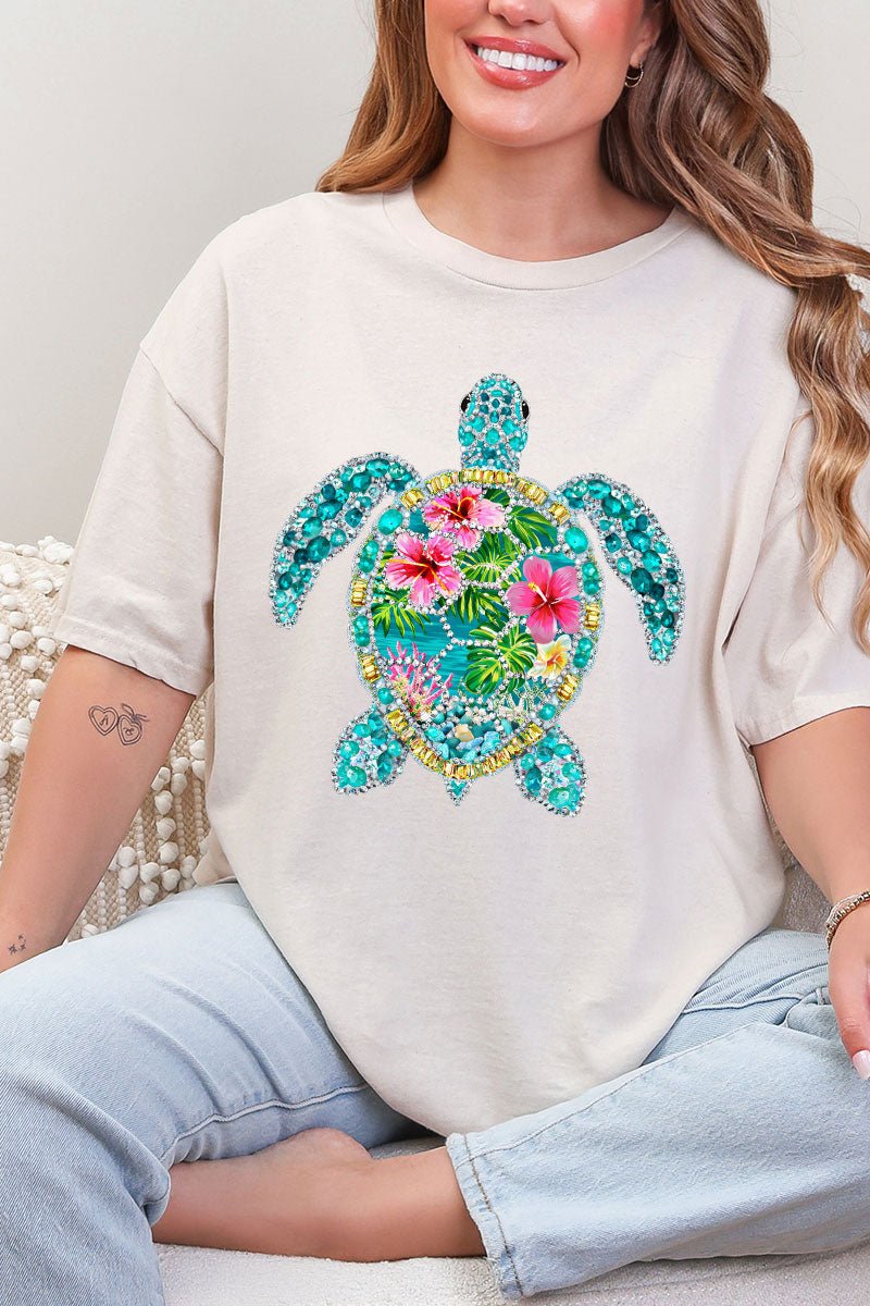 Seaside Sparkle Turtle Short Sleeve Relaxed Fit T-Shirt - Wholesale Accessory Market