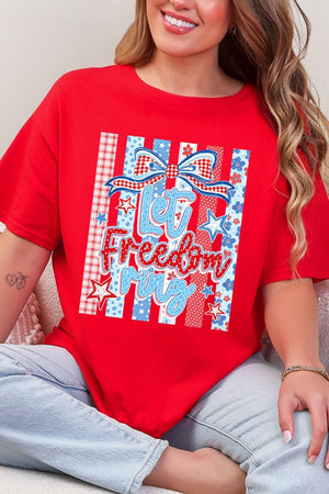 Striped Coquette Let Freedom Ring Short Sleeve Relaxed Fit T-Shirt - Wholesale Accessory Market