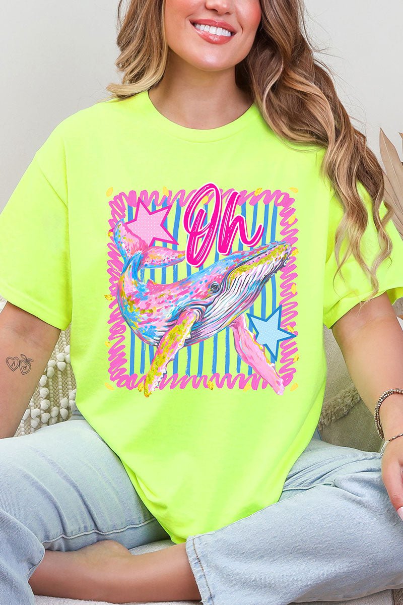 Striped Oh Whale Short Sleeve Relaxed Fit T-Shirt - Wholesale Accessory Market