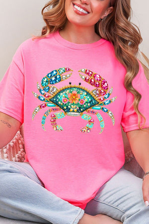 Seaside Sparkle Crab Short Sleeve Relaxed Fit T-Shirt - Wholesale Accessory Market