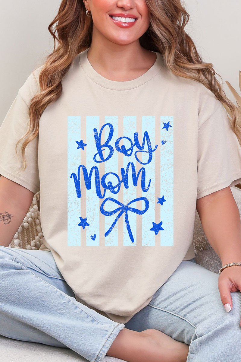 Striped Stars Boy Mom Short Sleeve Relaxed Fit T-Shirt - Wholesale Accessory Market