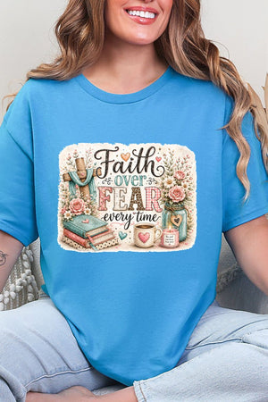 Faith Over Fear Floral Devotion Short Sleeve Relaxed Fit T-Shirt - Wholesale Accessory Market