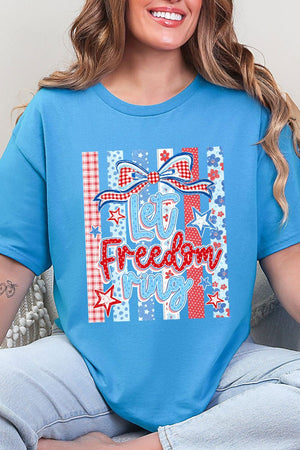 Striped Coquette Let Freedom Ring Short Sleeve Relaxed Fit T-Shirt - Wholesale Accessory Market