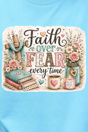 Faith Over Fear Floral Devotion Short Sleeve Relaxed Fit T-Shirt - Wholesale Accessory Market