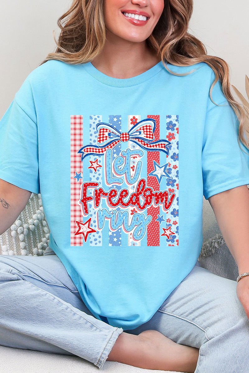 Striped Coquette Let Freedom Ring Short Sleeve Relaxed Fit T-Shirt - Wholesale Accessory Market