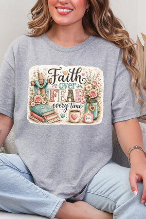 Faith Over Fear Floral Devotion Short Sleeve Relaxed Fit T-Shirt - Wholesale Accessory Market