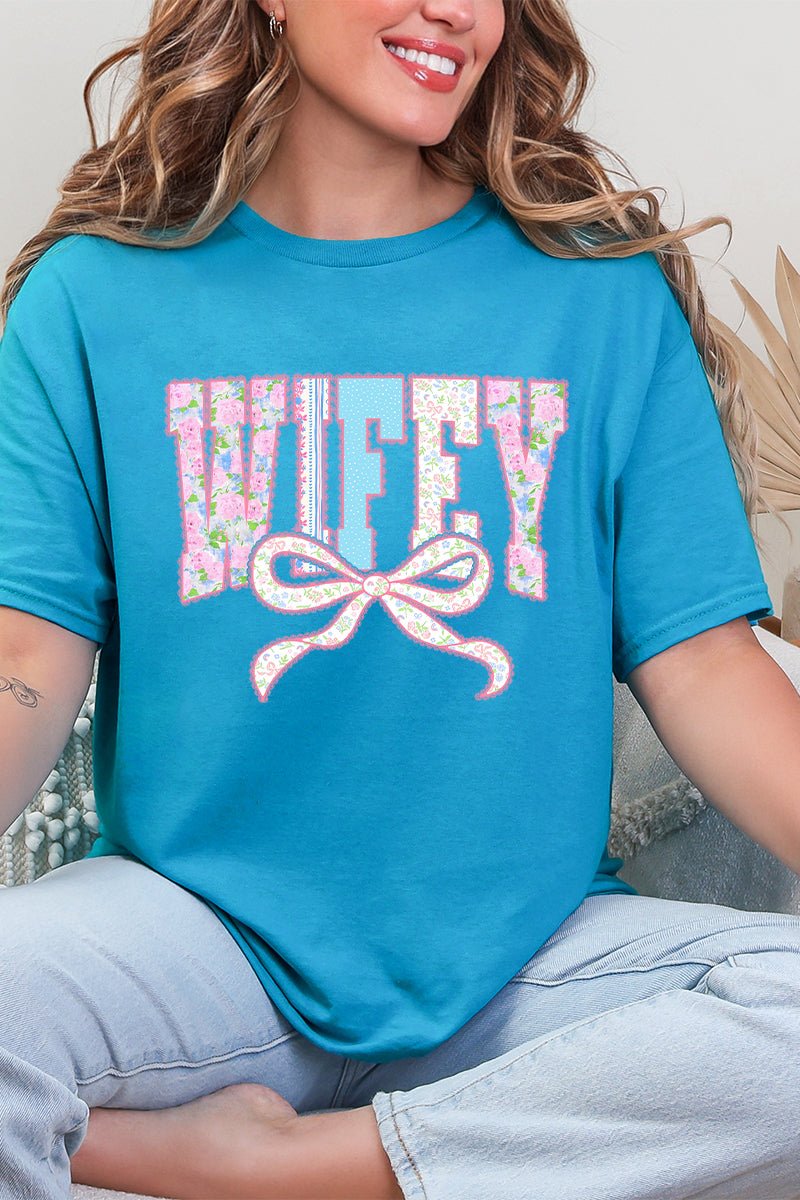 Ribboned Roses Wifey Short Sleeve Relaxed Fit T-Shirt - Wholesale Accessory Market