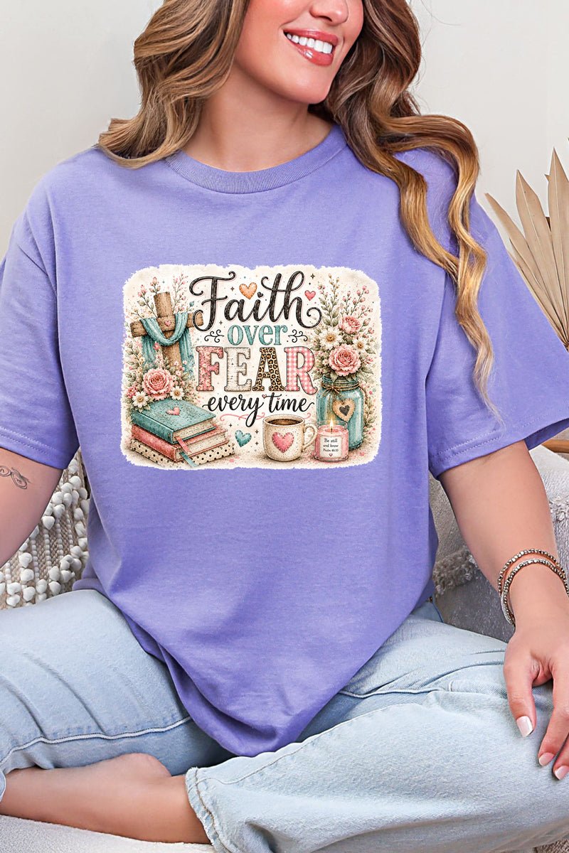 Faith Over Fear Floral Devotion Short Sleeve Relaxed Fit T-Shirt - Wholesale Accessory Market