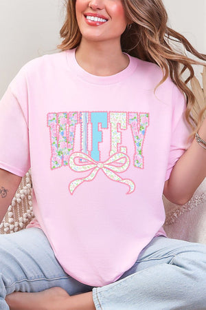 Ribboned Roses Wifey Short Sleeve Relaxed Fit T-Shirt - Wholesale Accessory Market