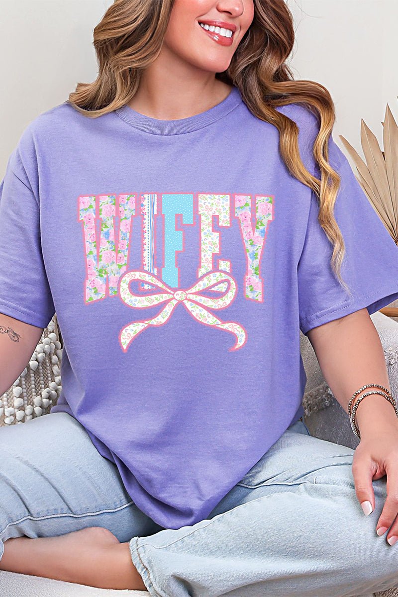Ribboned Roses Wifey Short Sleeve Relaxed Fit T-Shirt - Wholesale Accessory Market