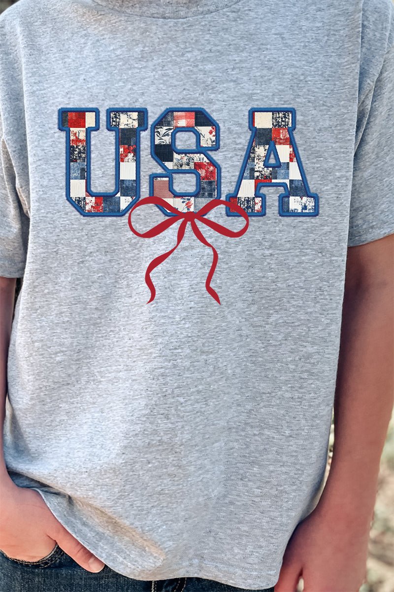 Youth Faux Patchwork USA Short Sleeve Relaxed Fit T-Shirt - Wholesale Accessory Market