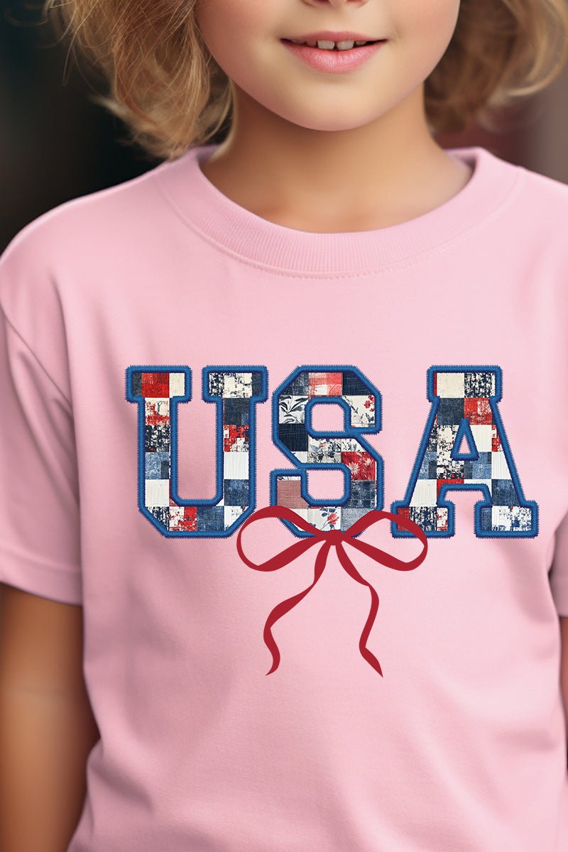 Youth Faux Patchwork USA Short Sleeve Relaxed Fit T-Shirt - Wholesale Accessory Market