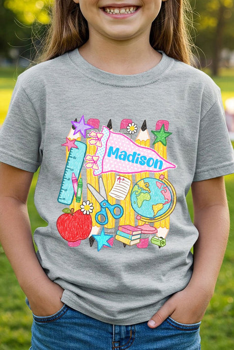 Youth Personalized School Day Sketches Short Sleeve Relaxed Fit T-Shirt *Enter Kid's Name - Wholesale Accessory Market