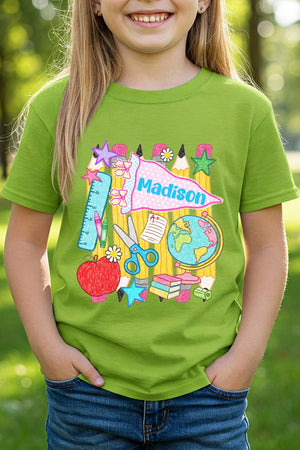 Youth Personalized School Day Sketches Short Sleeve Relaxed Fit T-Shirt *Enter Kid's Name - Wholesale Accessory Market