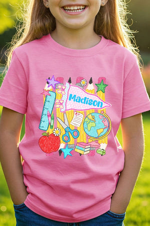 Youth Personalized School Day Sketches Short Sleeve Relaxed Fit T-Shirt *Enter Kid's Name - Wholesale Accessory Market