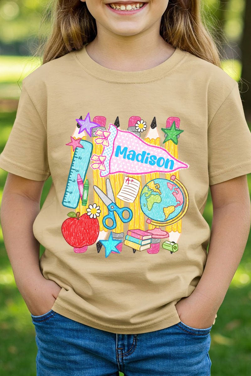 Youth Personalized School Day Sketches Short Sleeve Relaxed Fit T-Shirt *Enter Kid's Name - Wholesale Accessory Market