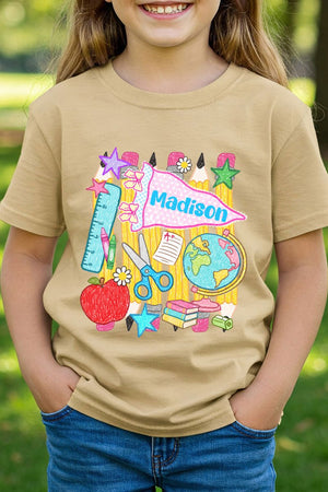 Youth Personalized School Day Sketches Short Sleeve Relaxed Fit T-Shirt *Enter Kid's Name - Wholesale Accessory Market