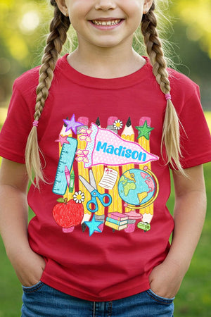 Youth Personalized School Day Sketches Short Sleeve Relaxed Fit T-Shirt *Enter Kid's Name - Wholesale Accessory Market