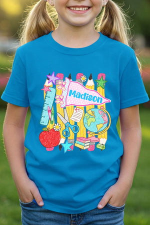 Youth Personalized School Day Sketches Short Sleeve Relaxed Fit T-Shirt *Enter Kid's Name - Wholesale Accessory Market