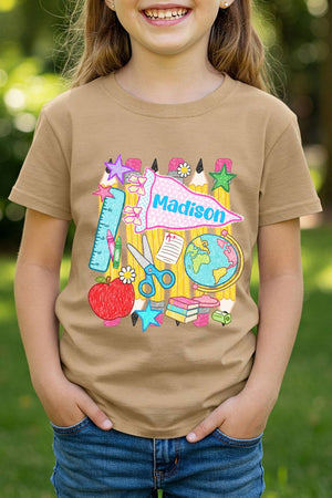Youth Personalized School Day Sketches Short Sleeve Relaxed Fit T-Shirt *Enter Kid's Name - Wholesale Accessory Market