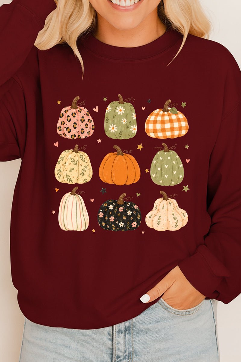 Patchwork Pumpkin Parade Heavy Cotton Long Sleeve Adult T-Shirt - Wholesale Accessory Market