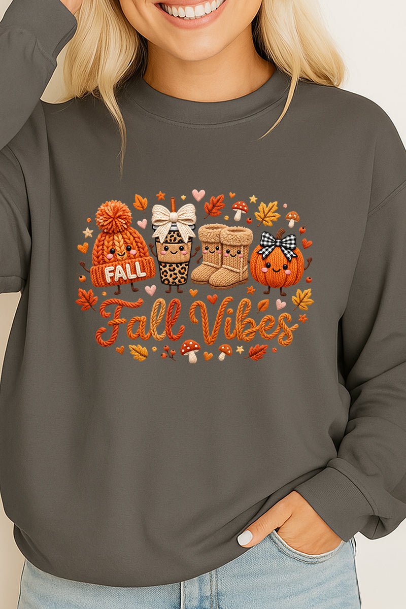 Faux Knit Cozy Fall Vibes Heavy Cotton Long Sleeve Adult T-Shirt - Wholesale Accessory Market