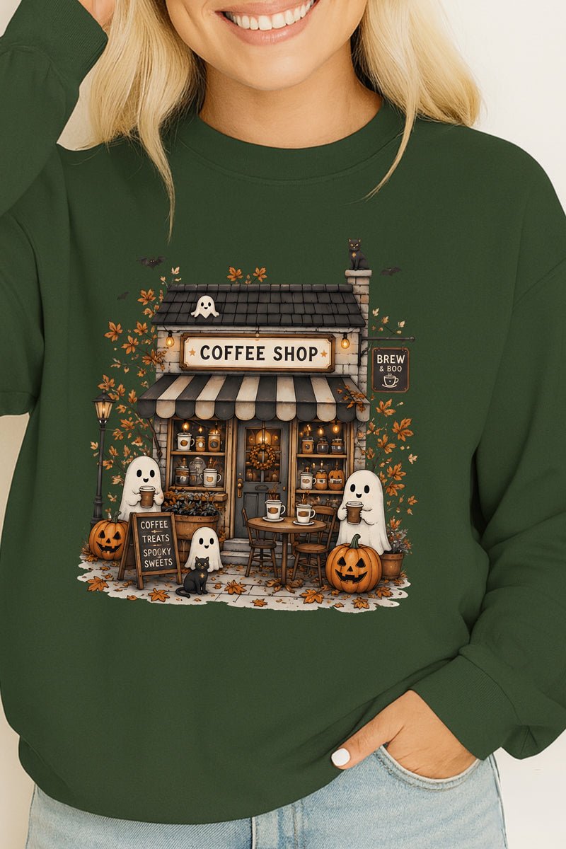 Brew & Boo Coffee Shop Heavy Cotton Long Sleeve Adult T-Shirt - Wholesale Accessory Market