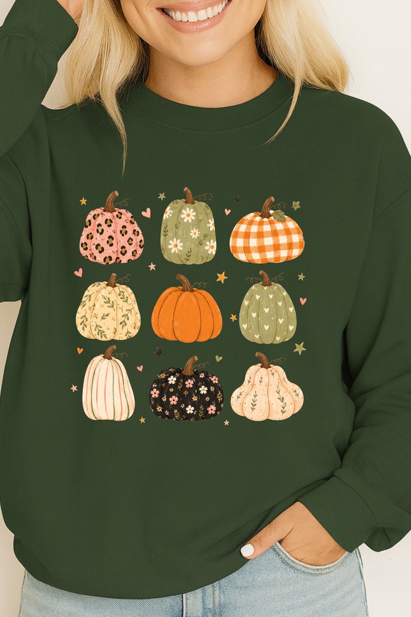 Patchwork Pumpkin Parade Heavy Cotton Long Sleeve Adult T-Shirt - Wholesale Accessory Market