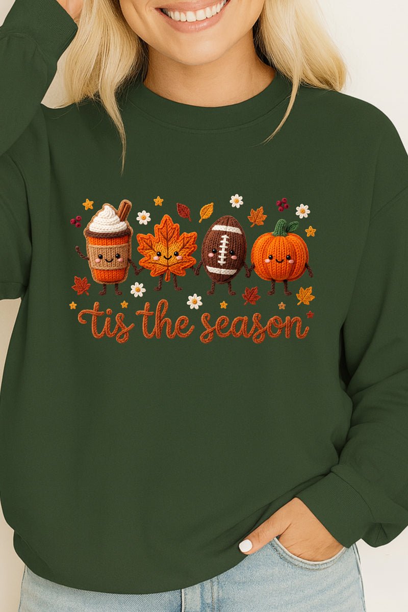 Tis the Season Faux Knit Collage Heavy Cotton Long Sleeve Adult T-Shirt - Wholesale Accessory Market